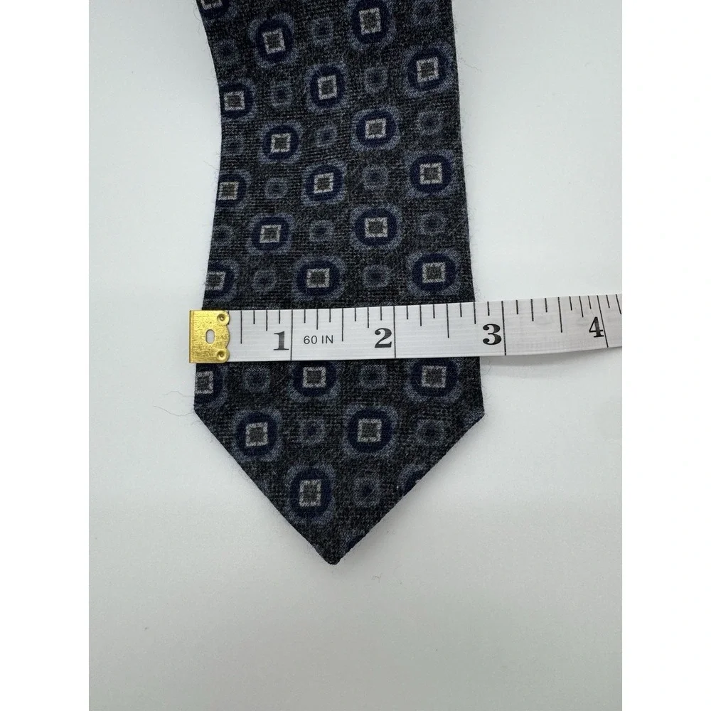 Pavesi Italy Wool Tie Gray Blue Geometric Squares Pattern Textured Necktie